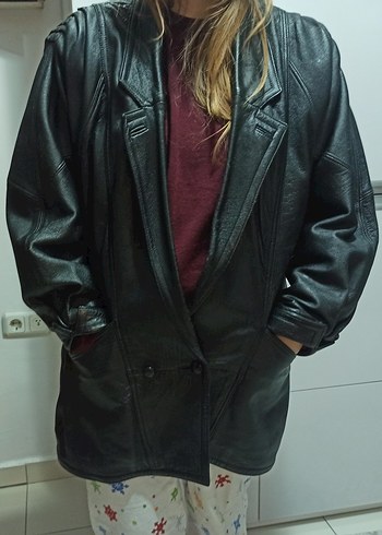 Kadın Siyah Hakiki Deri Vintage Goth Vatkalı Ceket - Görsel 2