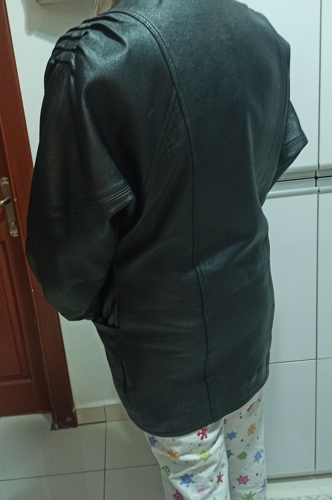 Kadın Siyah Hakiki Deri Vintage Goth Vatkalı Ceket - Görsel 3