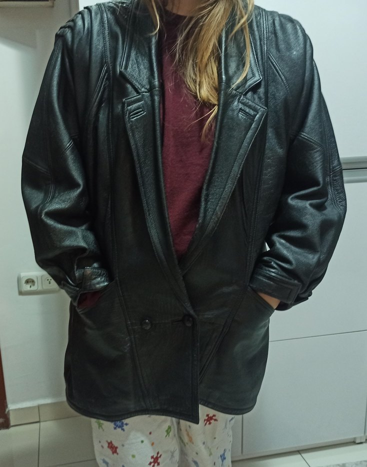 Kadın Siyah Hakiki Deri Vintage Goth Vatkalı Ceket - Görsel 2