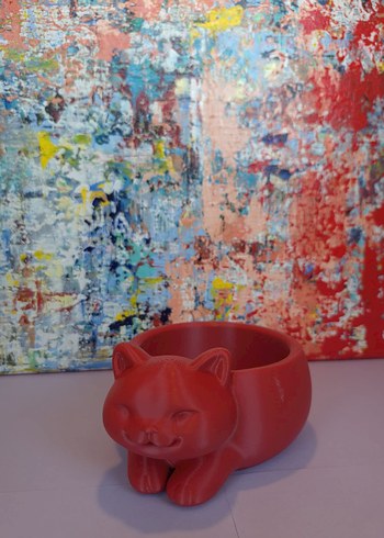 Kırmızı Kedi Figürlü Saksı - Kap - Görsel 2