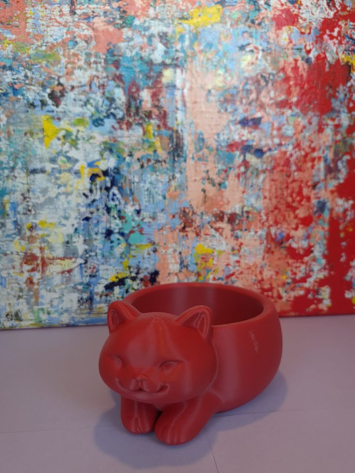 Kırmızı Kedi Figürlü Saksı - Kap - Görsel 2