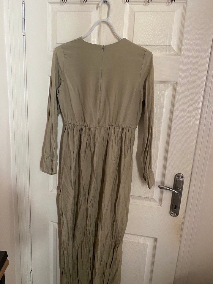 Bej Kadın Uzun Keten Elbise - Görsel 4