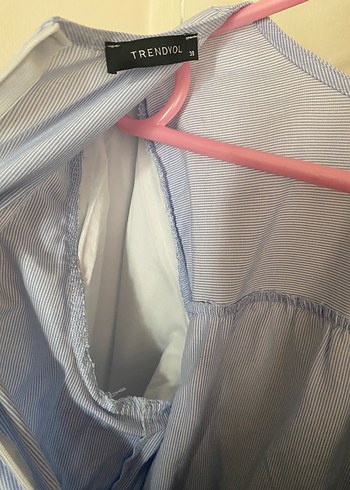 Trendyolmilla Mavi Uzun Keten Elbise, Fırfırlı, Rahat Kesim - Görsel 4