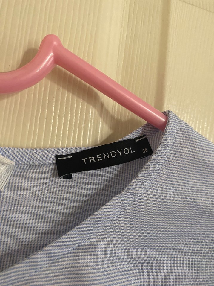 Trendyolmilla Mavi Uzun Keten Elbise, Fırfırlı, Rahat Kesim - Görsel 2