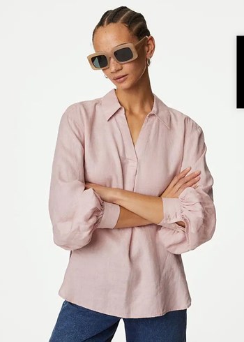 Marks & Spencer m MARKS AND SPENCER Keten Uzun Kollu BLUZ