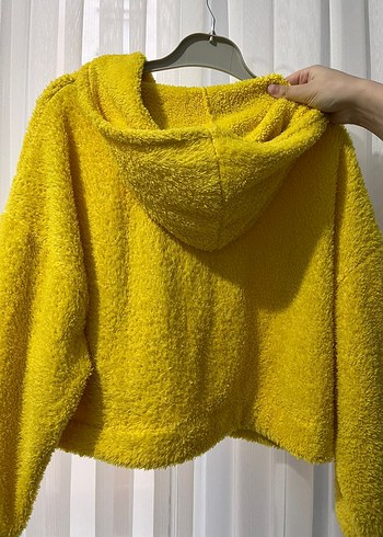 Sarı Kapüşonlu Peluş Kadın Ceket - Görsel 2