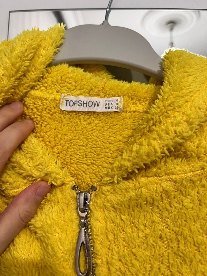 Sarı Kapüşonlu Peluş Kadın Ceket - Görsel 3