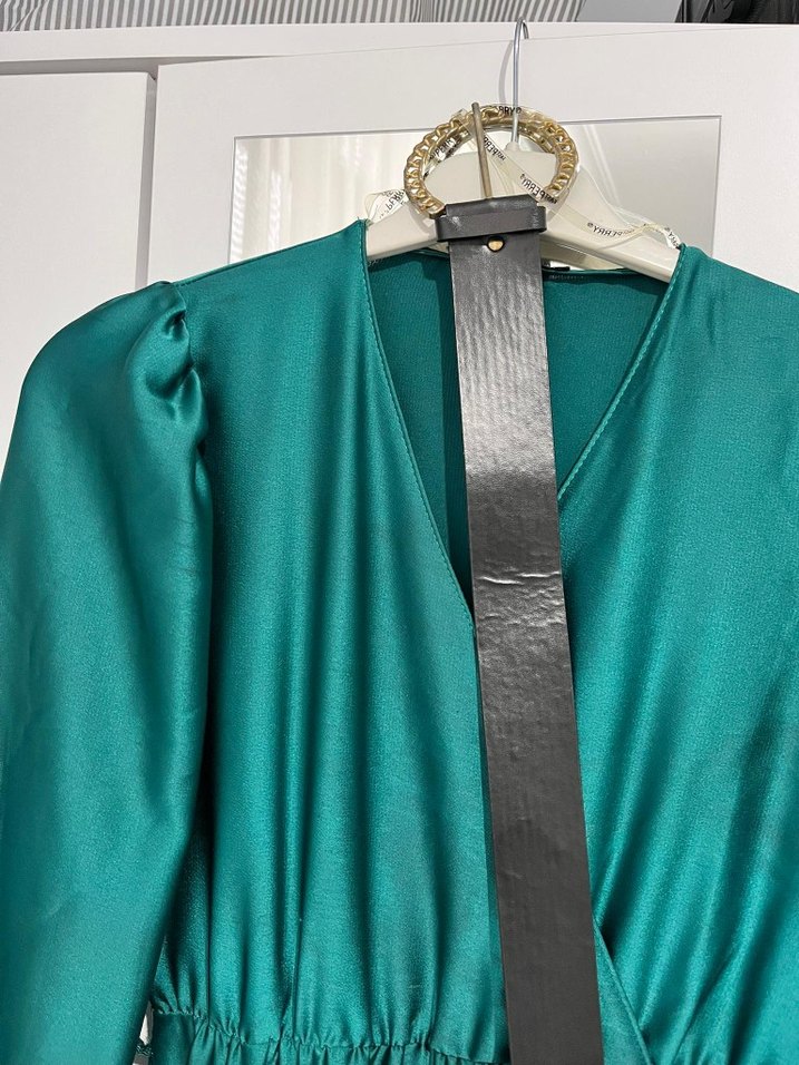 Uzun Kollu Yeşil Kadın Elbise - Görsel 2