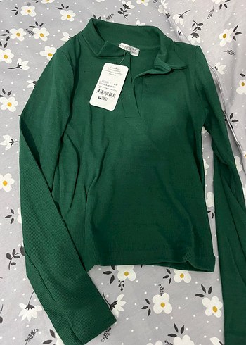 Yeşil Pamuklu Örgü Polo Yaka Kazak - Görsel 2