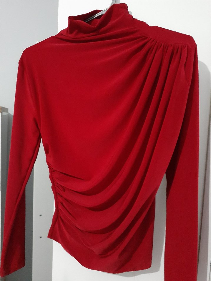 Drapeli Kırmızı Uzun Kollu Bluz - Görsel 3