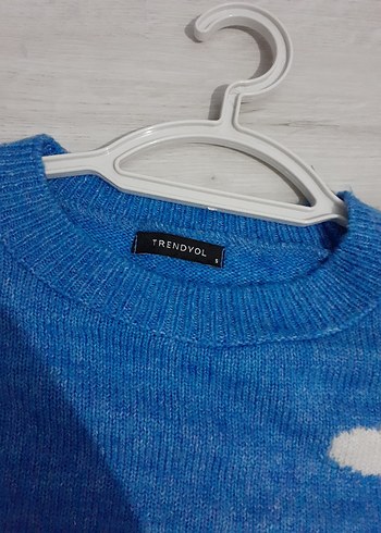 Bulut Desenli Mavi Triko Kadın Kazak - Görsel 2