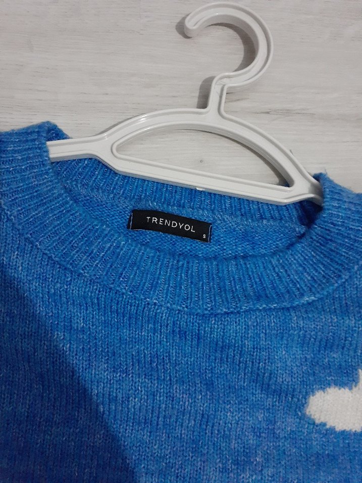 Bulut Desenli Mavi Triko Kadın Kazak - Görsel 2