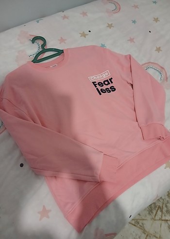 Defacto Pembe Fear Less Sweatshirt Hic Giyilmedi Defacto