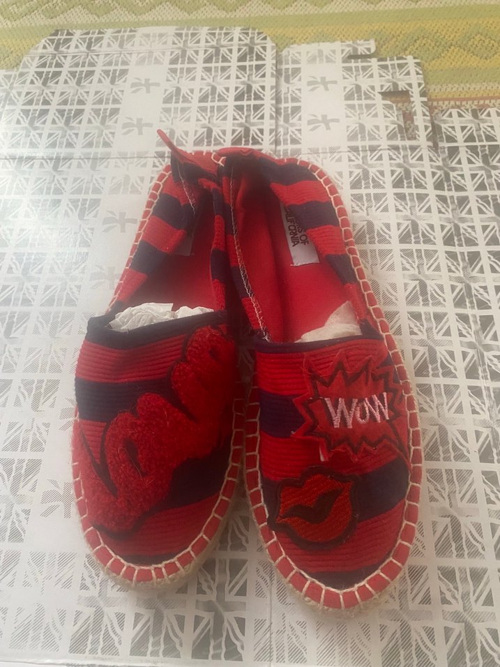 Kırmızı Nakışlı Örgü Dolgu Topuklu Espadril - Görsel 2