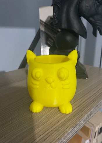 Kedi Figürlü Kalemlik | Gri | Sarı seçeneği ile - Görsel 3