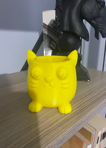 Kedi Figürlü Kalemlik | Gri | Sarı seçeneği ile - Görsel 2