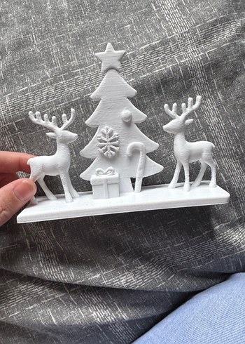 Beyaz Geyik Çam Ağacı Yılbaşı Temalı Biblo Seti - Görsel 2