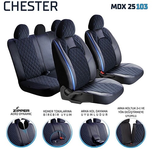 Diğer Chester Oto koltuk kılıfı siyah mavi