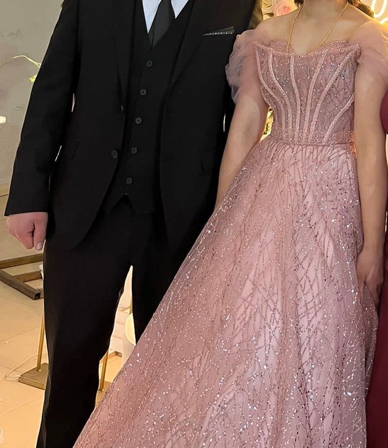 Pembe Parlak İşlemeli Straplez Uzun Abiye - Görsel 2