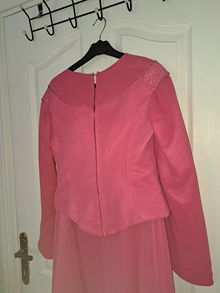 Pembe Vintage Nakışlı Nişan Uzun Abiye Elbise - Görsel 4