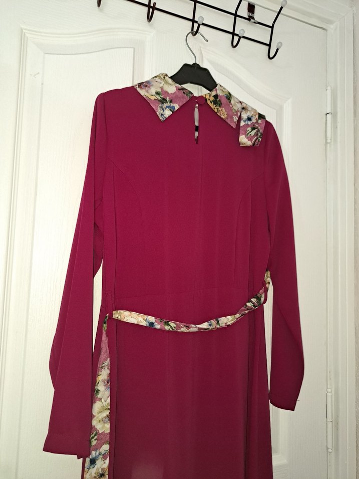 Düğmeli Mürdüm Uzun Elbise - Görsel 5