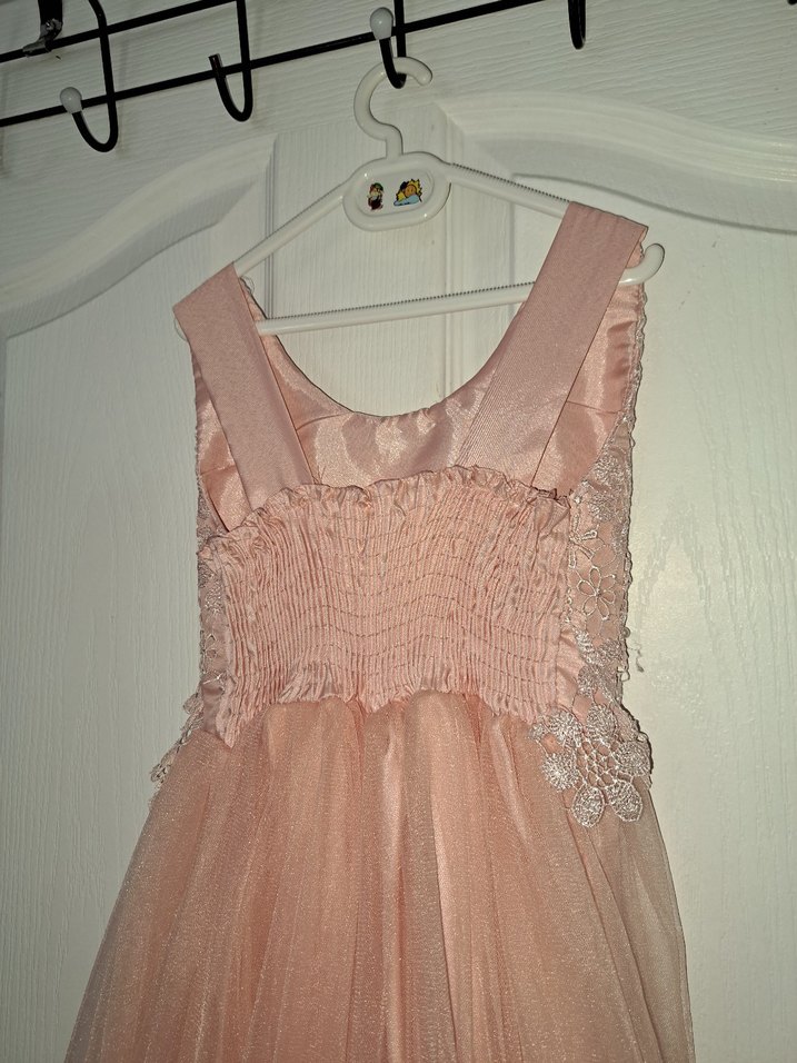 Kız Çocuk Nakışlı Dantelli Pembe Elbise - Görsel 4