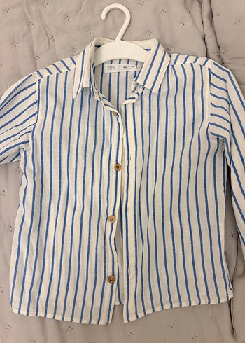 Mavi Çizgili Erkek  çocuk Keten Gömlek - Görsel 2