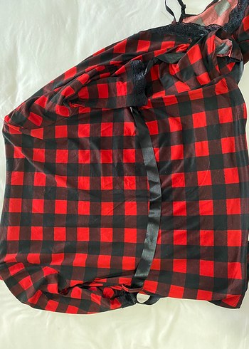 Diğer Kırmızı Kareli Askılı Midi Pijama Takımı