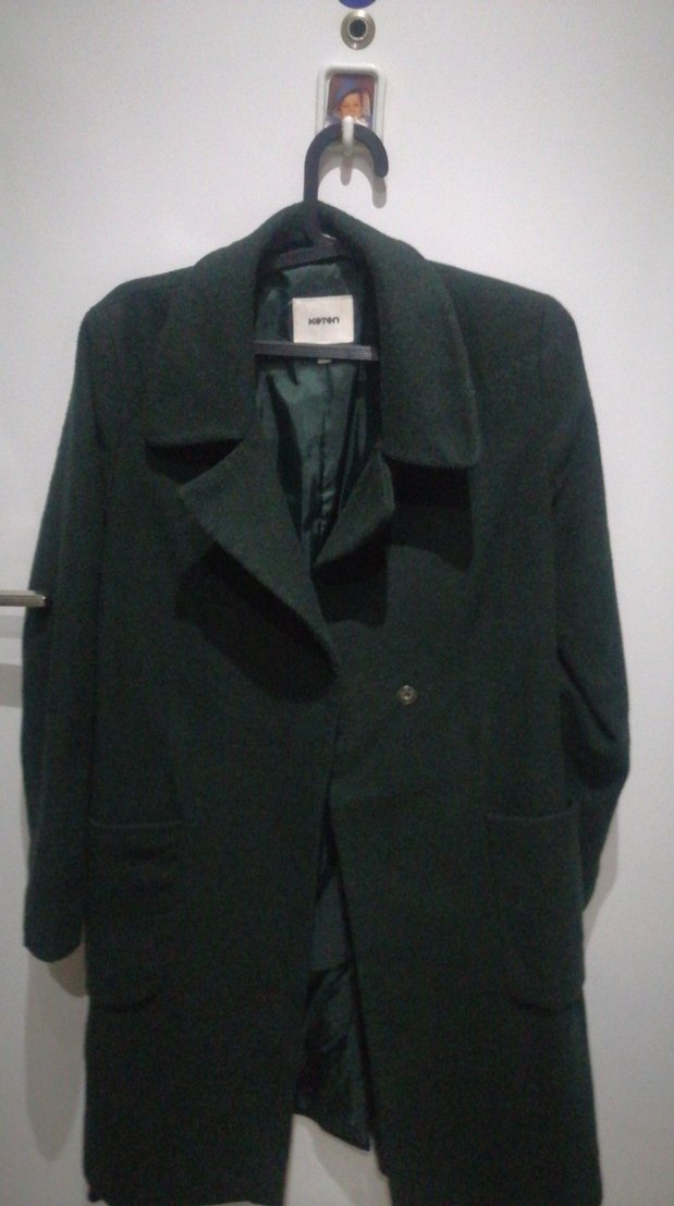 Yesil, Düğmeli kadın kaşe Kaban - Görsel 2