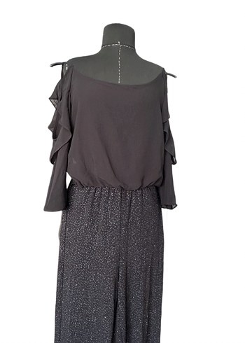 Siyah Kadın Uzun Kollu Bol Kesim Tulum - Görsel 2