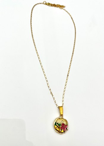 Diğer Çiçek Desenli Mini Gold Zincir Kolye