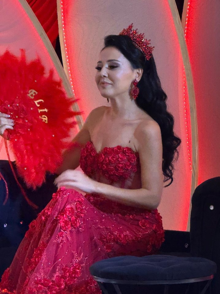 Koyu Kırmızı Parlak Taç ve Küpe Seti - Görsel 5