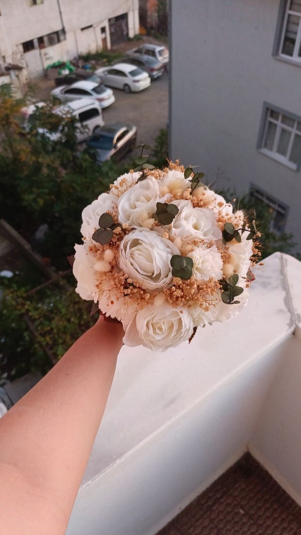 Dantel Detaylı Bohem Beyaz Gelin Çiçeği - Görsel 3