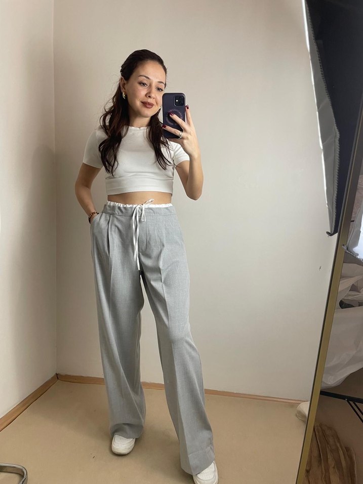 Gri Midi Kadın Pantolon - Görsel 2