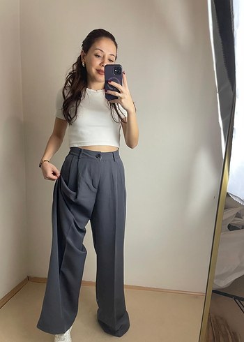 Gri Normal Paça Kadın Denim Pantolon - Görsel 3