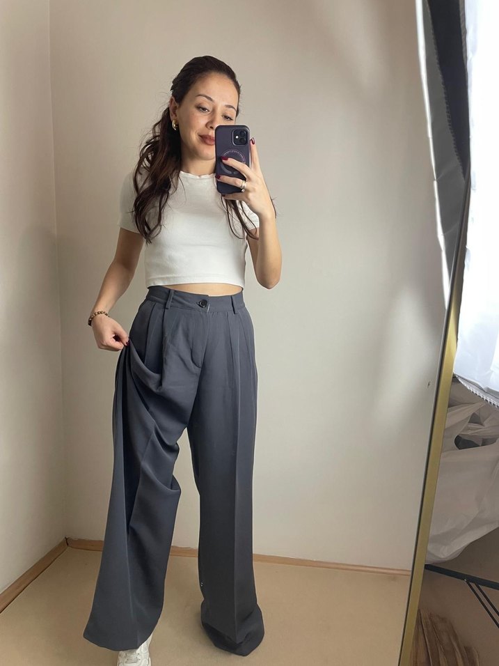 Gri Normal Paça Kadın Denim Pantolon - Görsel 3