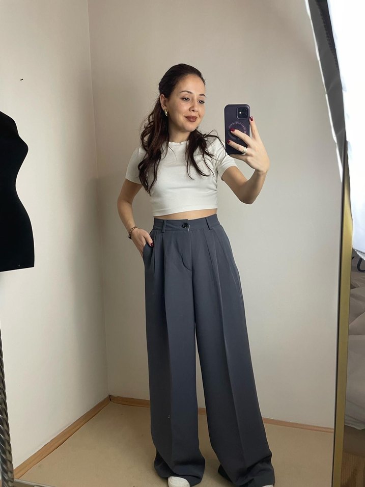 Gri Normal Paça Kadın Denim Pantolon - Görsel 2