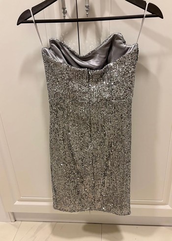 Gri Parlak Mini Abiye Elbise - Görsel 2