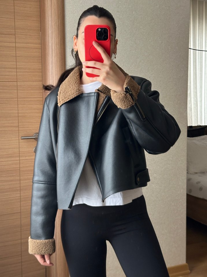 Zara İçi Kürklü Deri Ceket - Görsel 3
