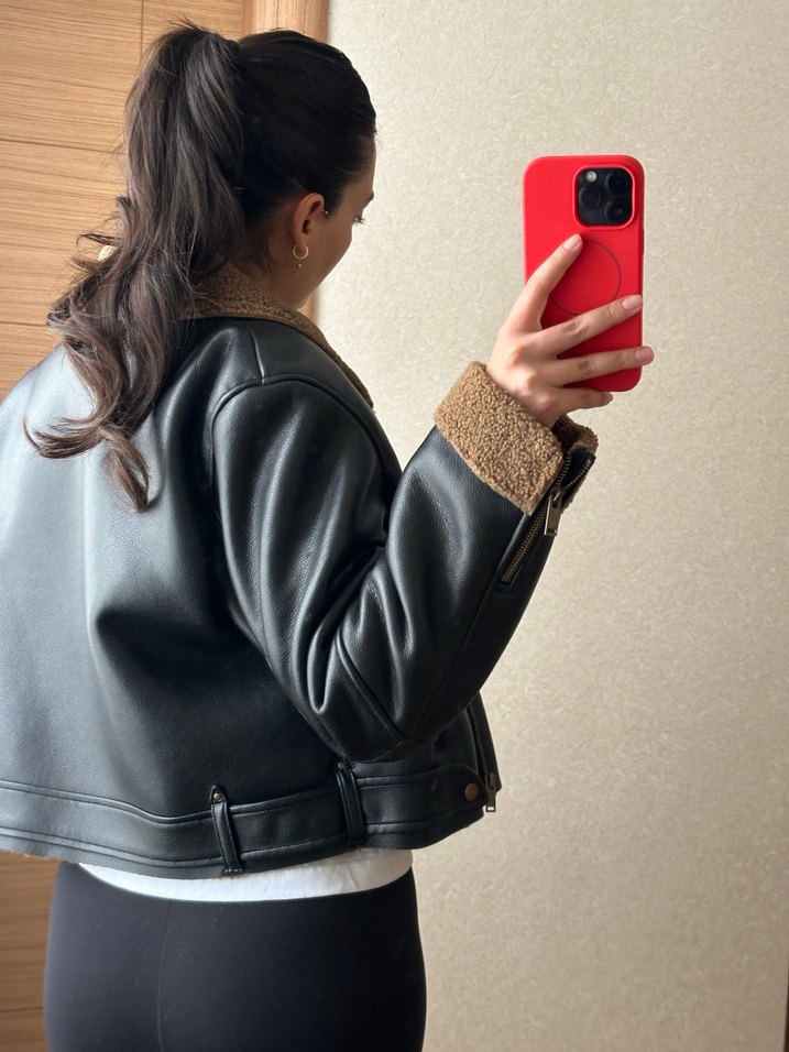 Zara İçi Kürklü Deri Ceket - Görsel 5