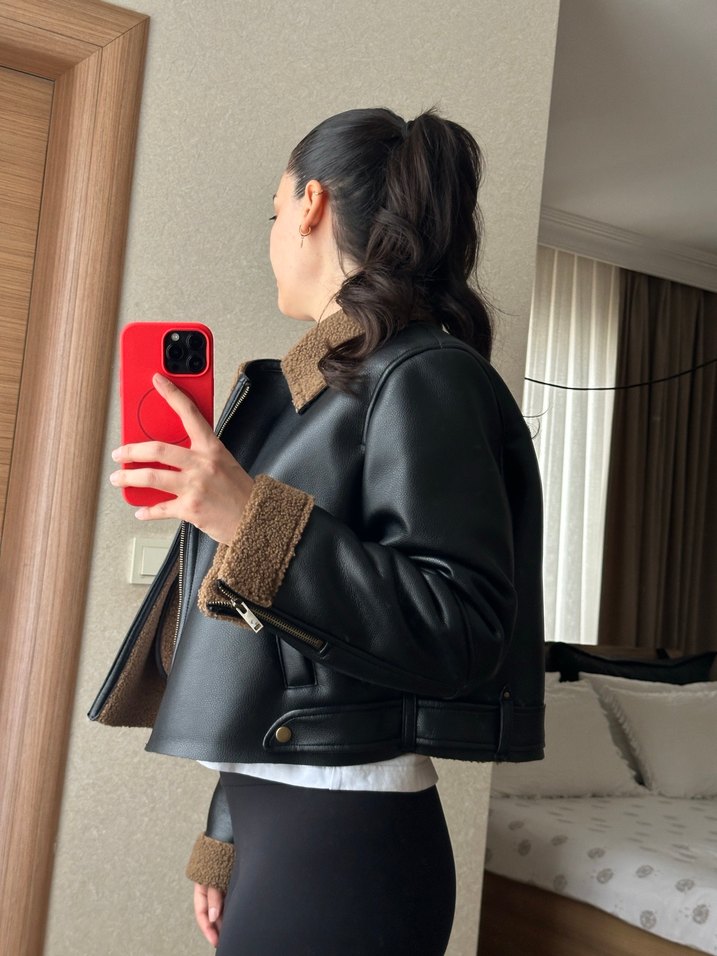 Zara İçi Kürklü Deri Ceket - Görsel 2