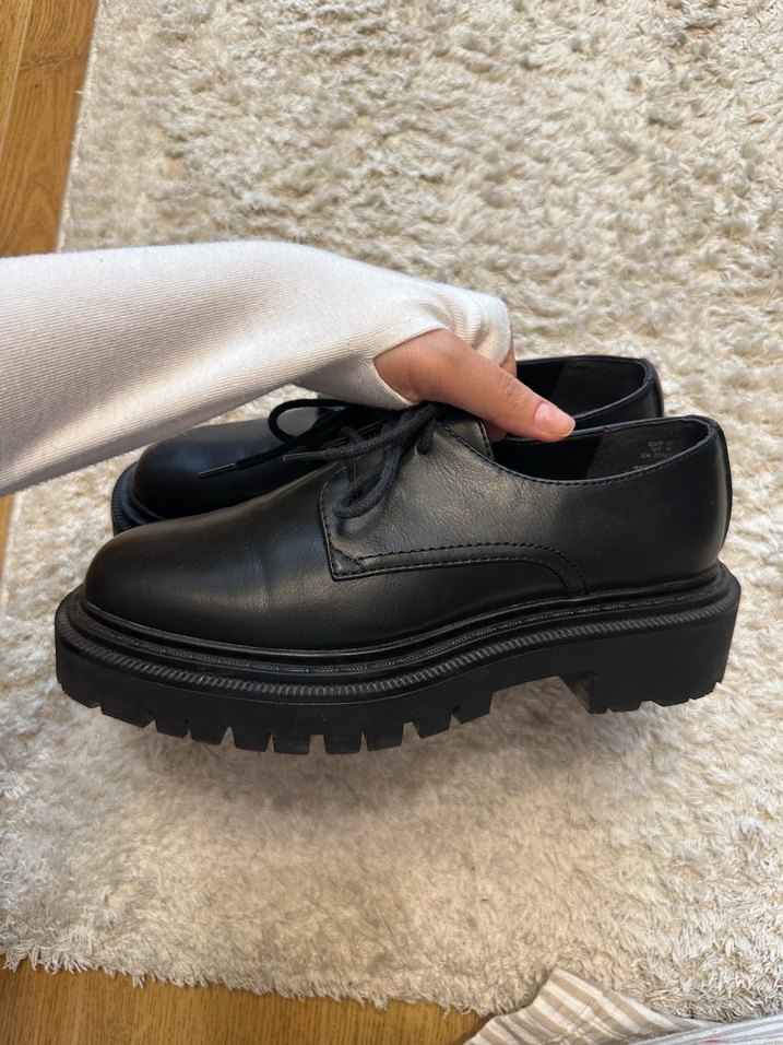H&M Siyah Kadın Deri Oxford Ayakkabı - Görsel 4