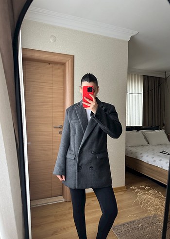 H&M Gri Midi Kadın Blazer Ceket - Görsel 4