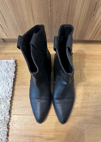 Siyah Deri Stiletto Topuklu Kadın Bot - Görsel 2