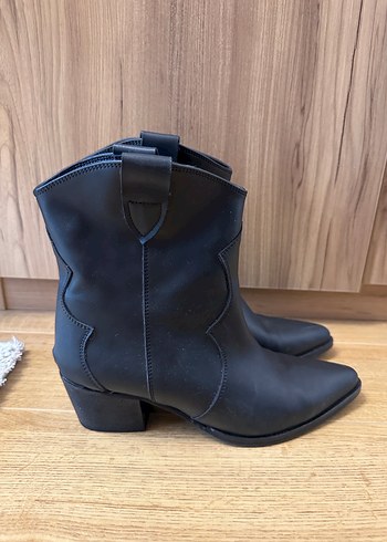 Siyah Deri Stiletto Topuklu Kadın Bot - Görsel 3