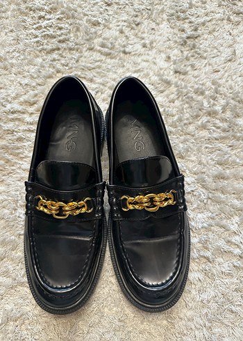 Mango Altın Tokalı Siyah Deri Kadın Loafer - Görsel 5