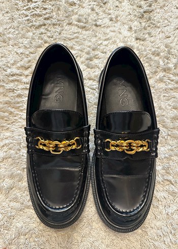 Mango Altın Tokalı Siyah Deri Kadın Loafer - Görsel 4