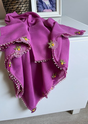 Dantel Detaylı Mor Bohem Kadın Şal