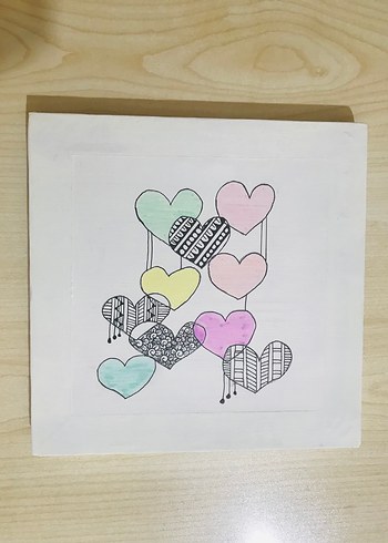 Renkli kalpli dekoratif mini tablo - Görsel 2