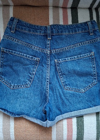 Düğmeli Mavi Denim Mini Şort - Görsel 6